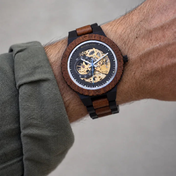 Eclipse walnut watch on the wrist