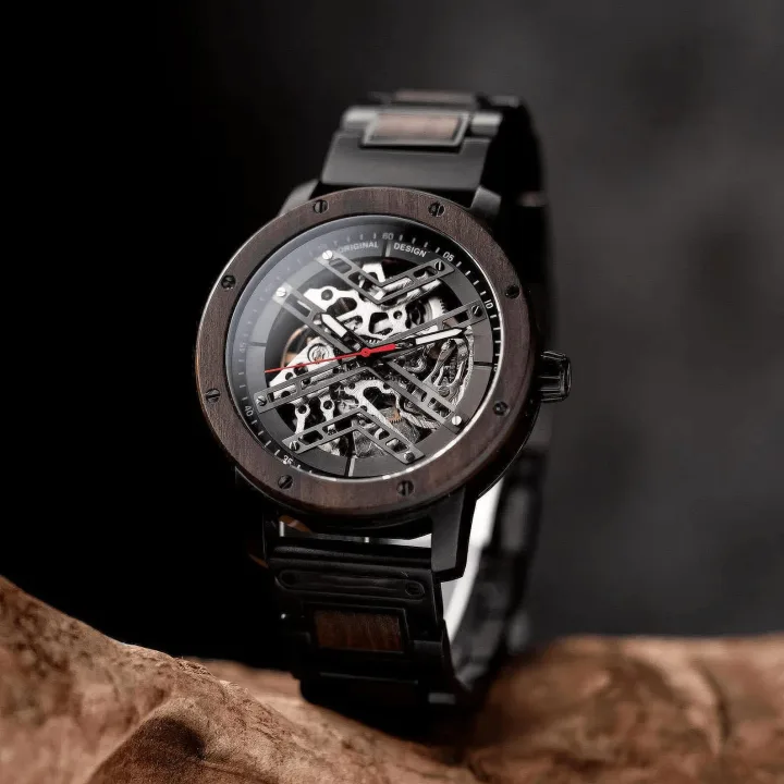 Obsidian wooden watch
